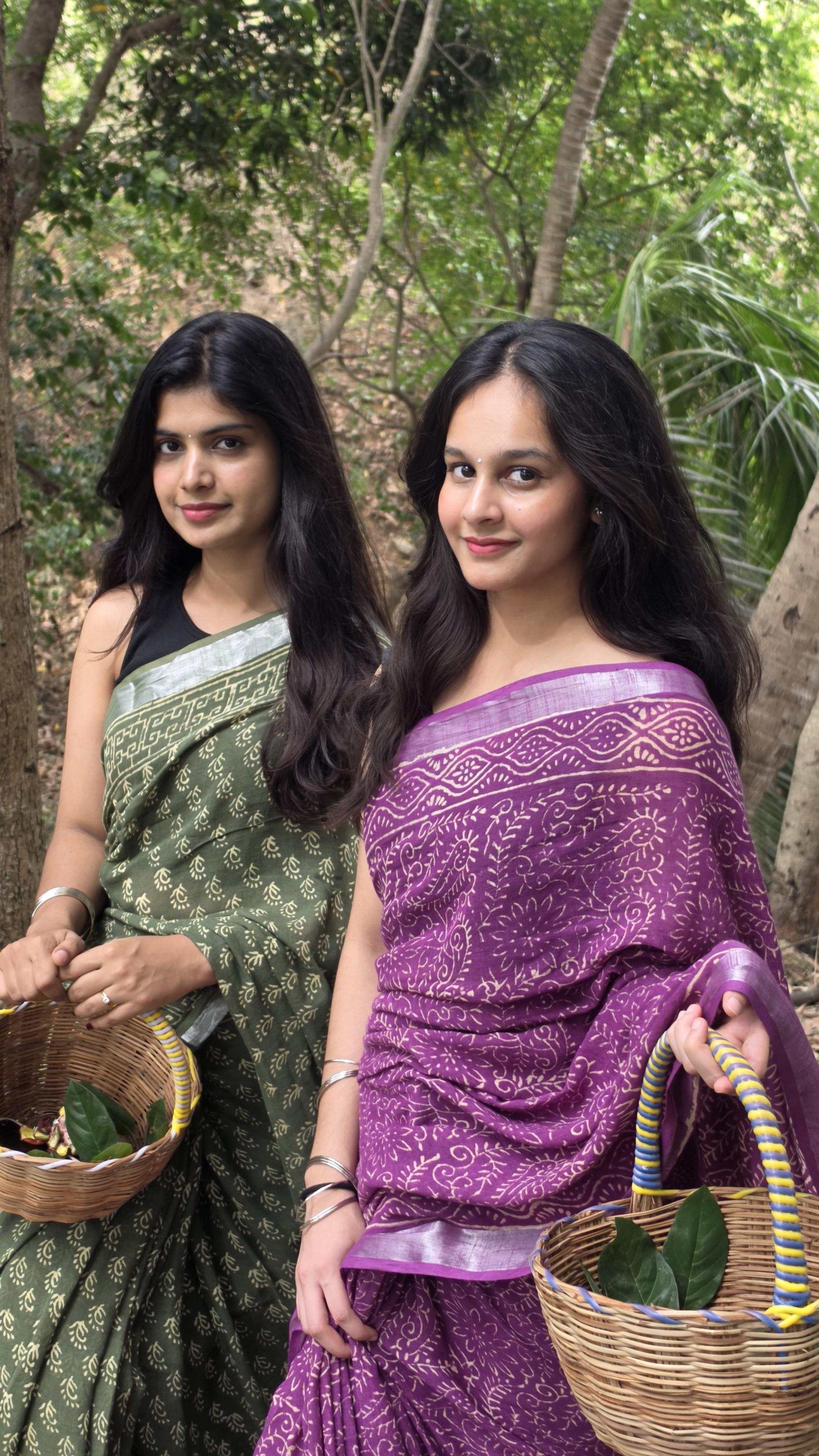 A Watermelon Woven kalamkari saree, worn in Palamaner