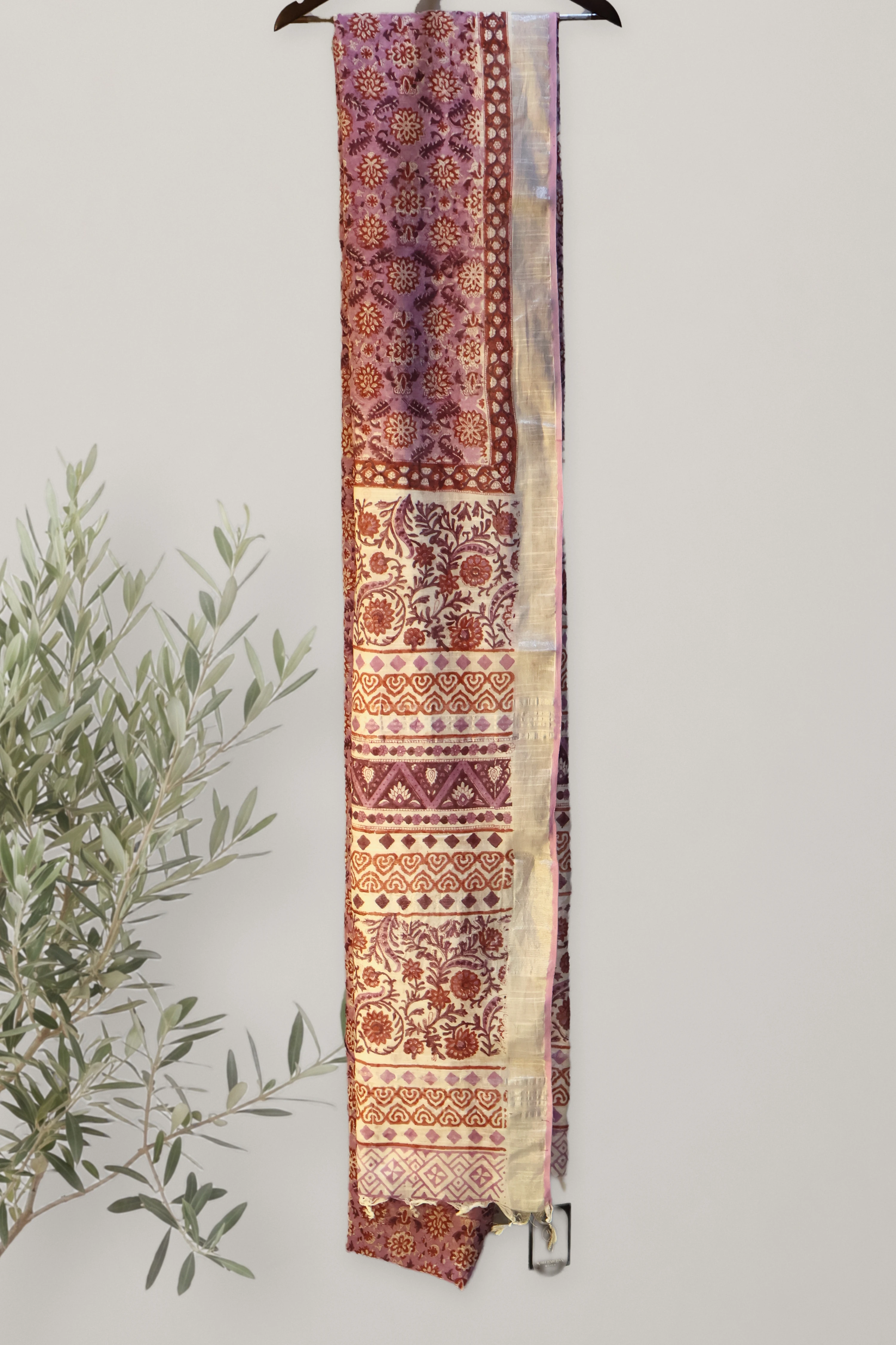 Lavender Bloom - Discharge Print Linen: a detail of the work. Linen.