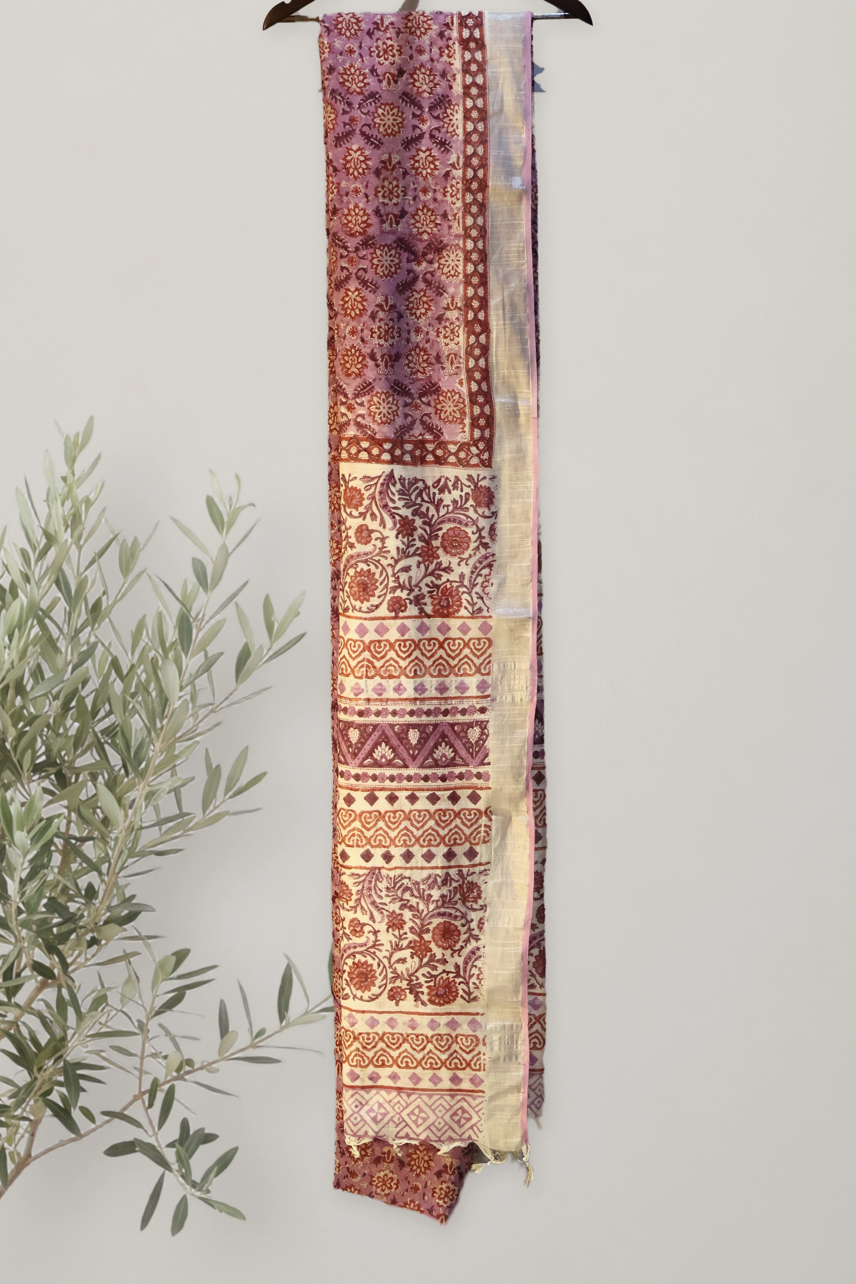 Lavender Bloom - Discharge Print Linen: a detail of the work. Linen.