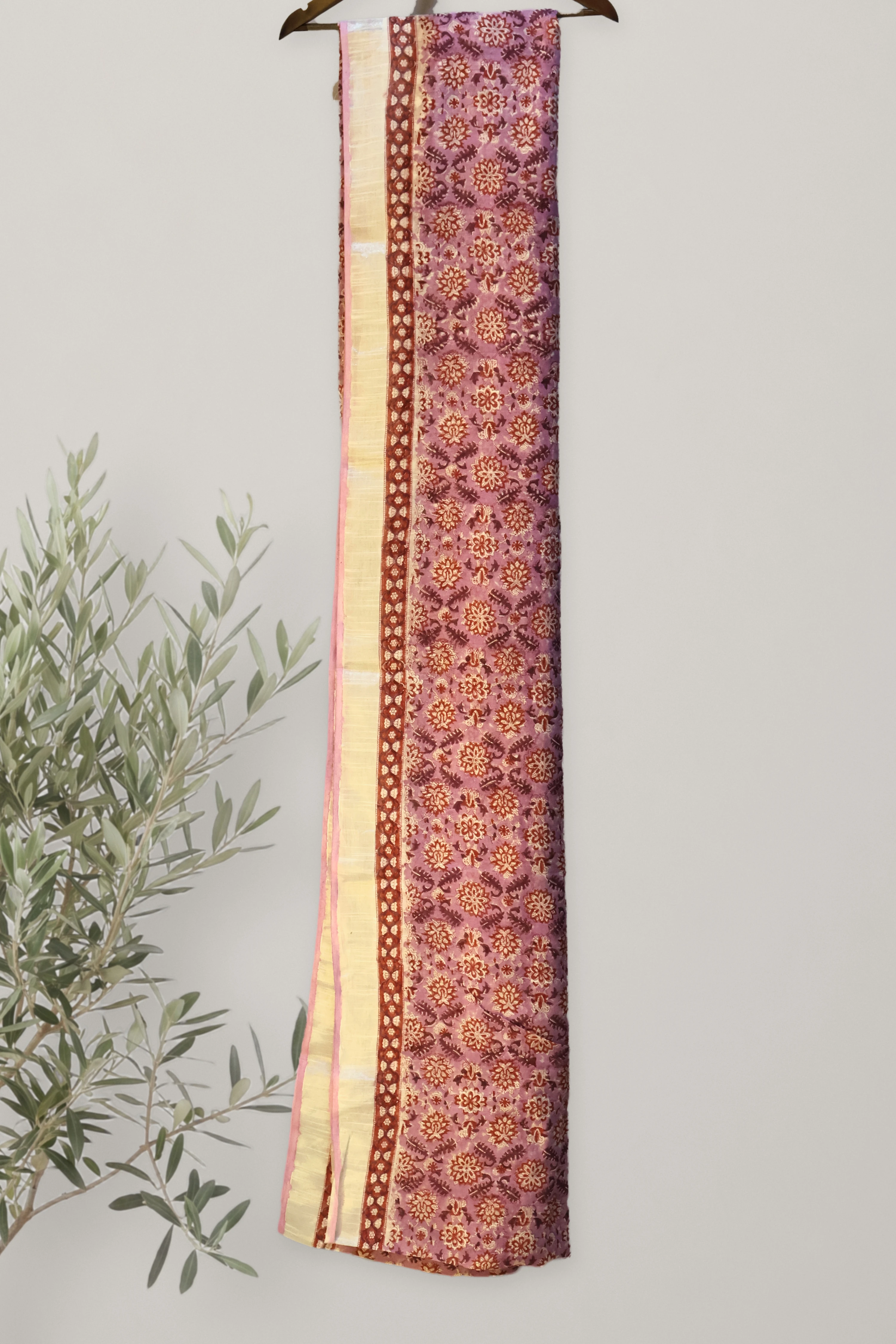Lavender Bloom - Discharge Print Linen: a detail of the work. Linen.