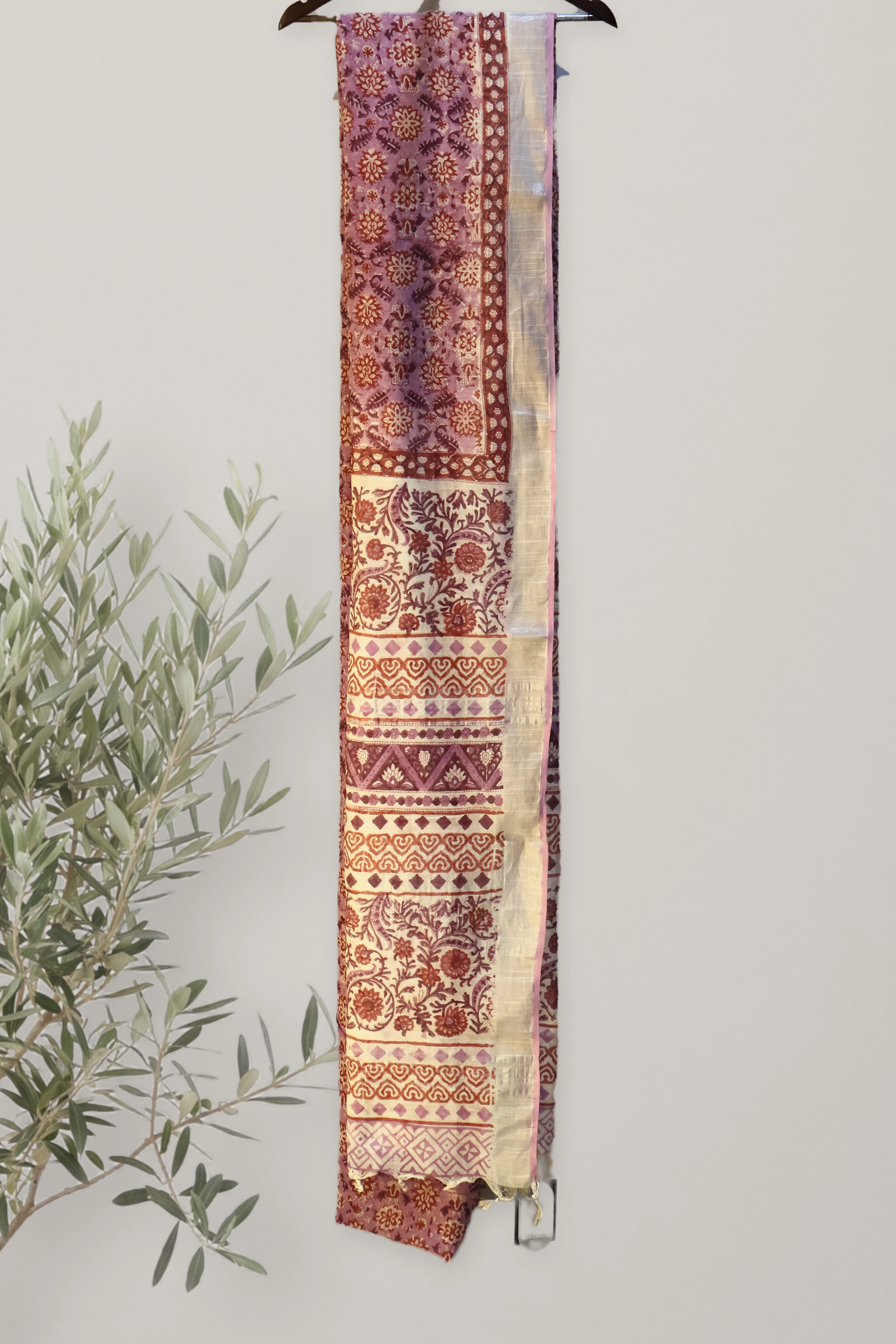 Lavender Bloom - Discharge Print Linen: a detail of the work. Linen.