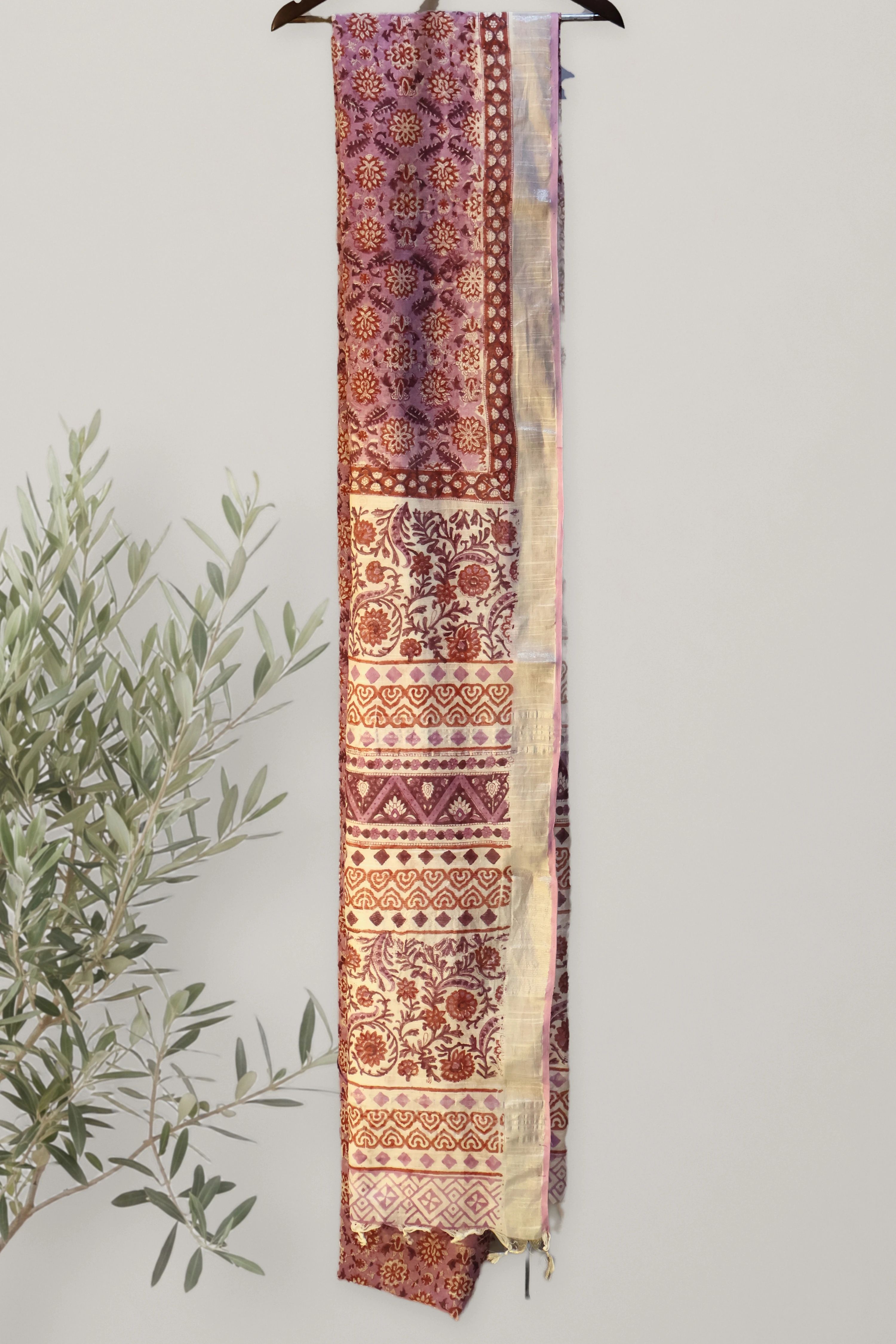 Lavender Bloom - Discharge Print Linen: a detail of the work. Linen.