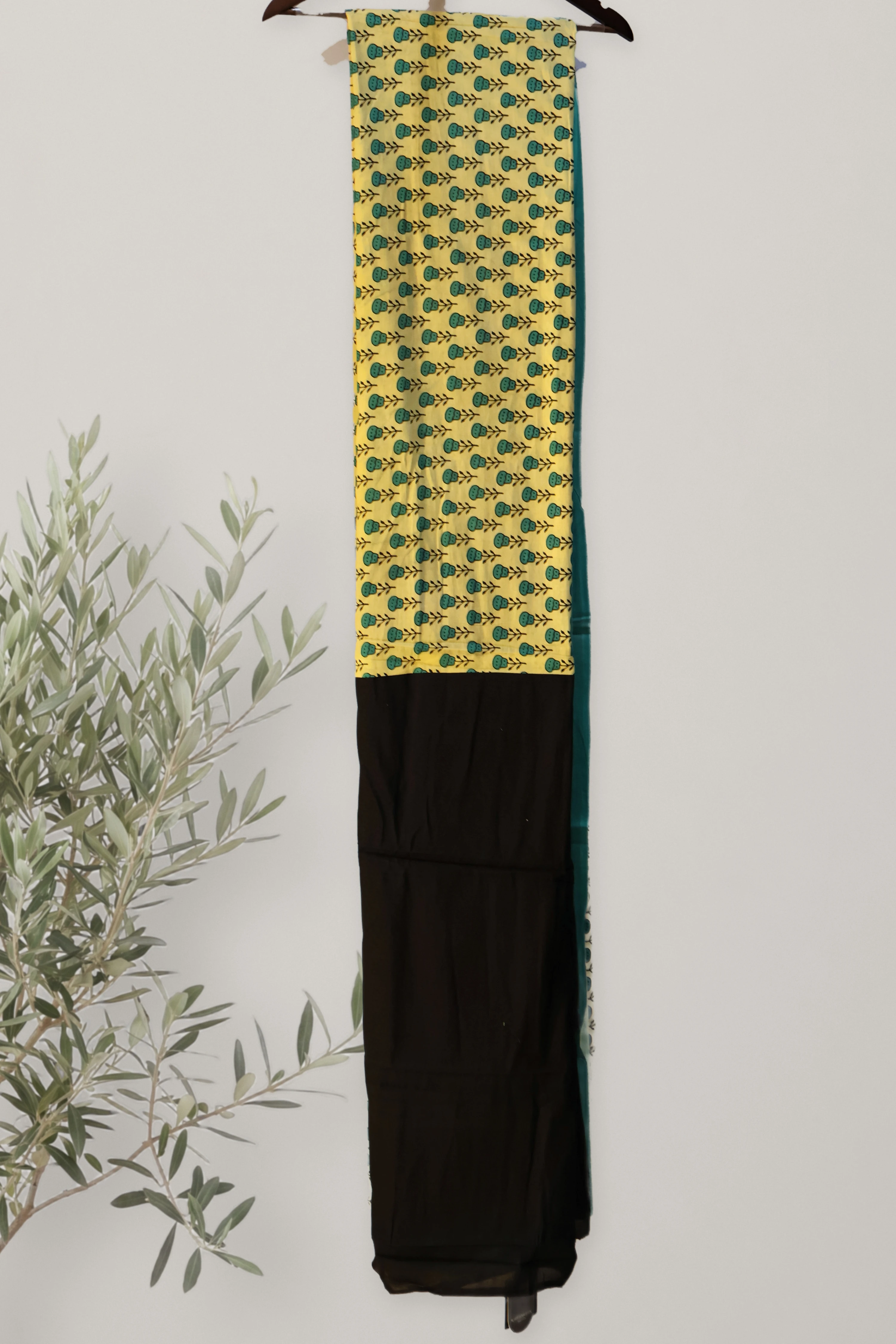 Turquoise Bloom - Sanganeri Cotton: the whole piece, laid out. Cotton.