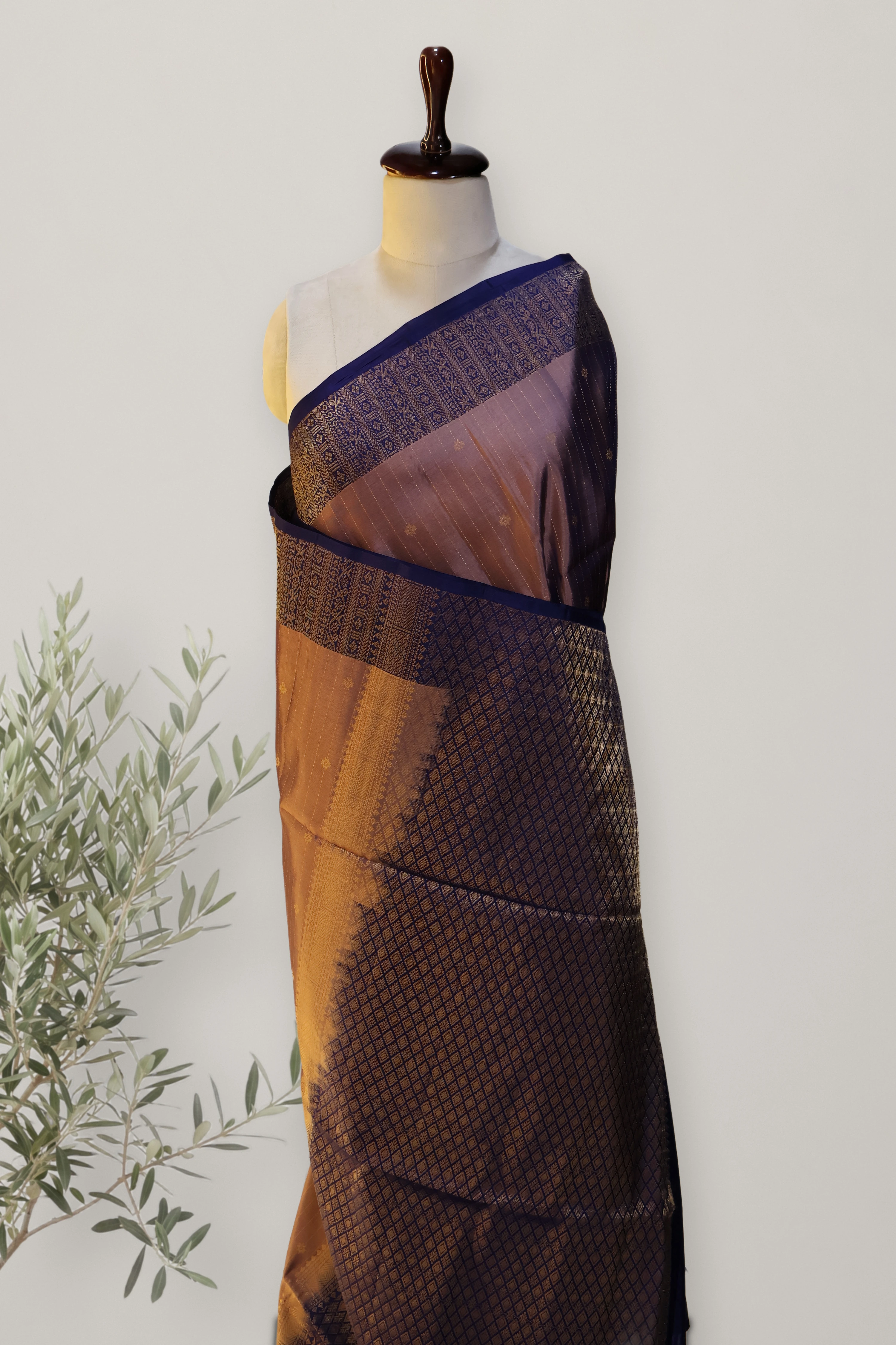 Kanchi Handloom Soft Silk Saree: the whole piece, laid out. Soft silk.