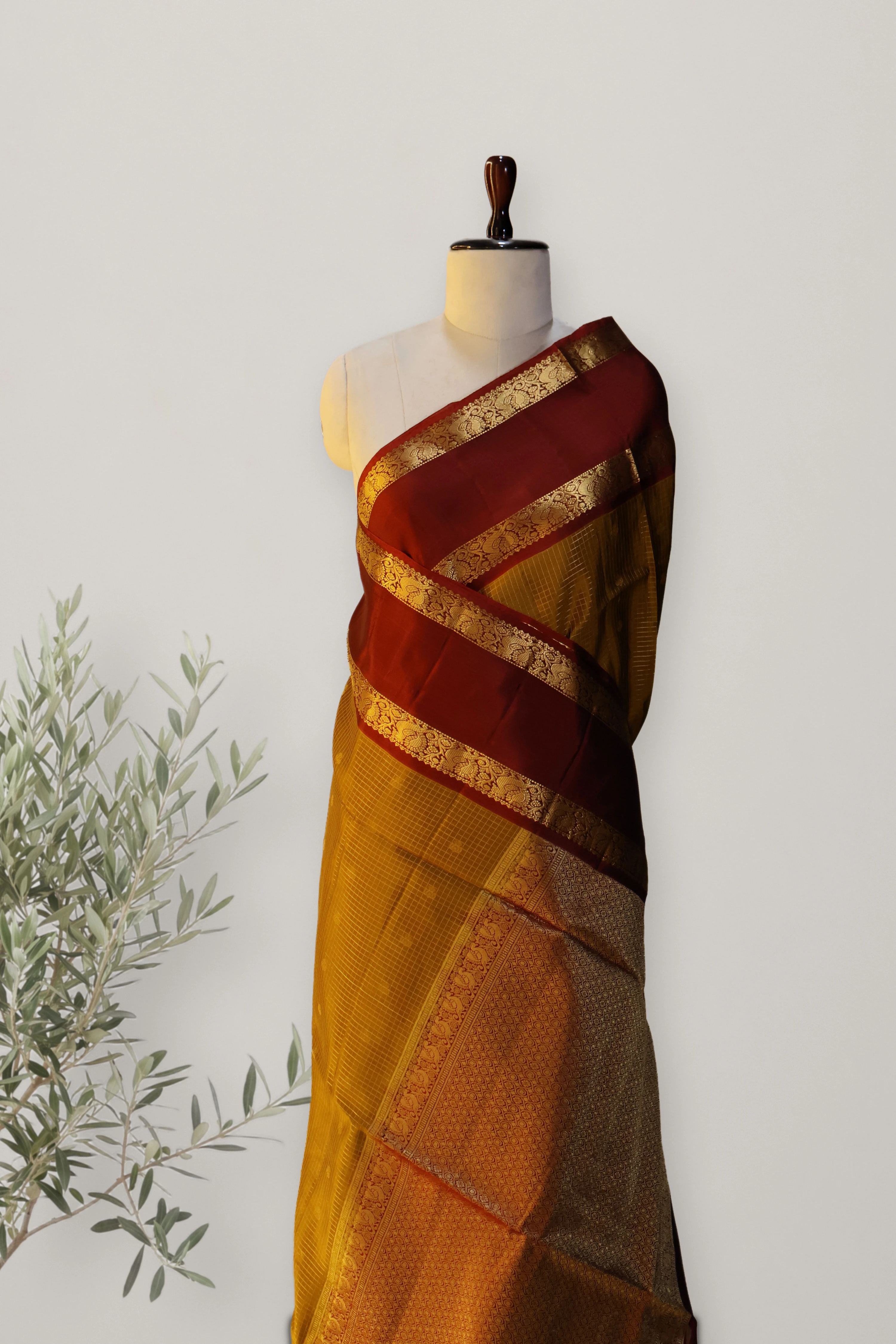 Kanchi Handloom Soft Silk Saree: the whole piece, laid out. Soft Silk.
