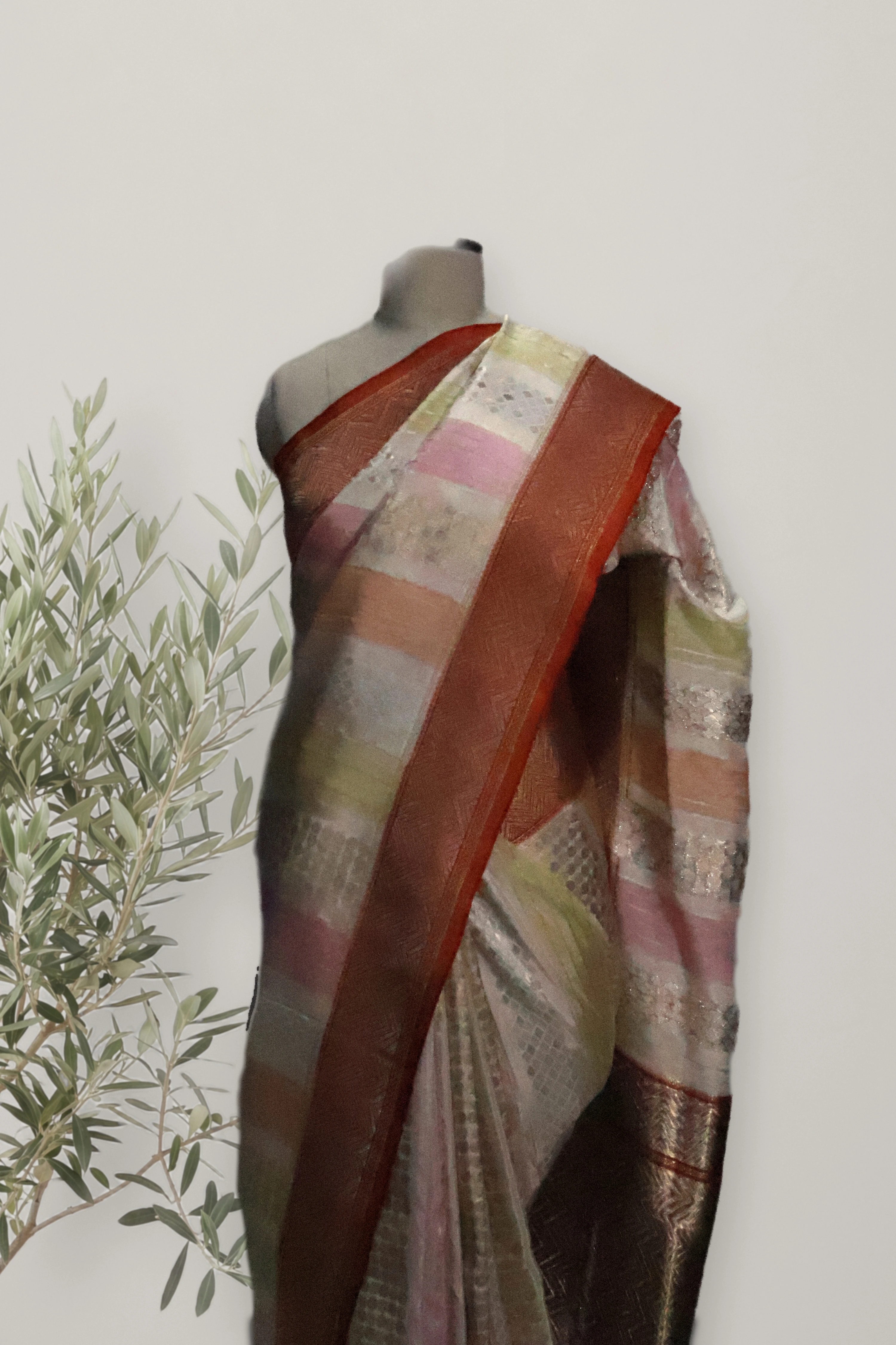Banarasi Saree: the whole piece, laid out. Banarasi.