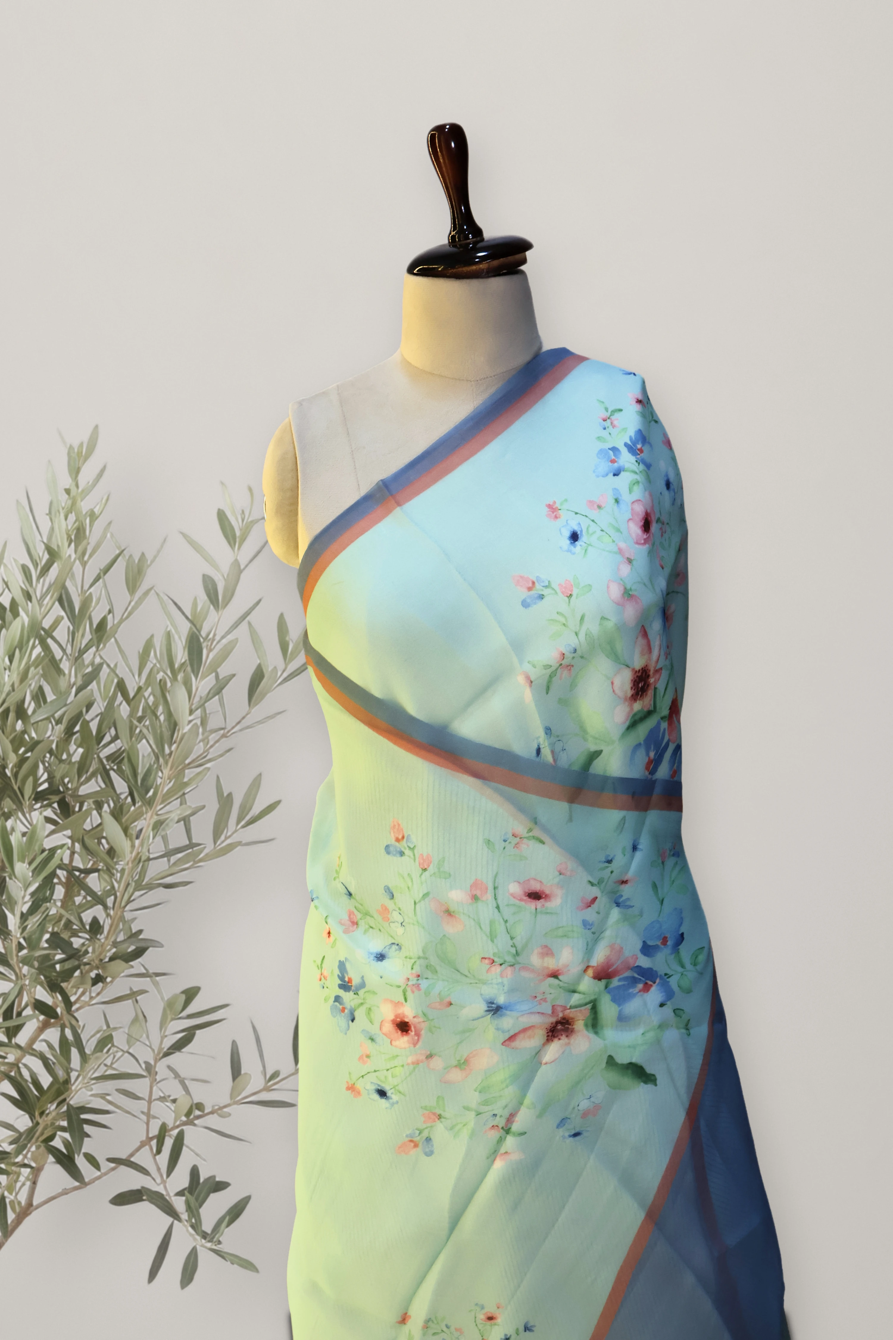Alia Floral Organza Saree: the whole piece, laid out. Organza.