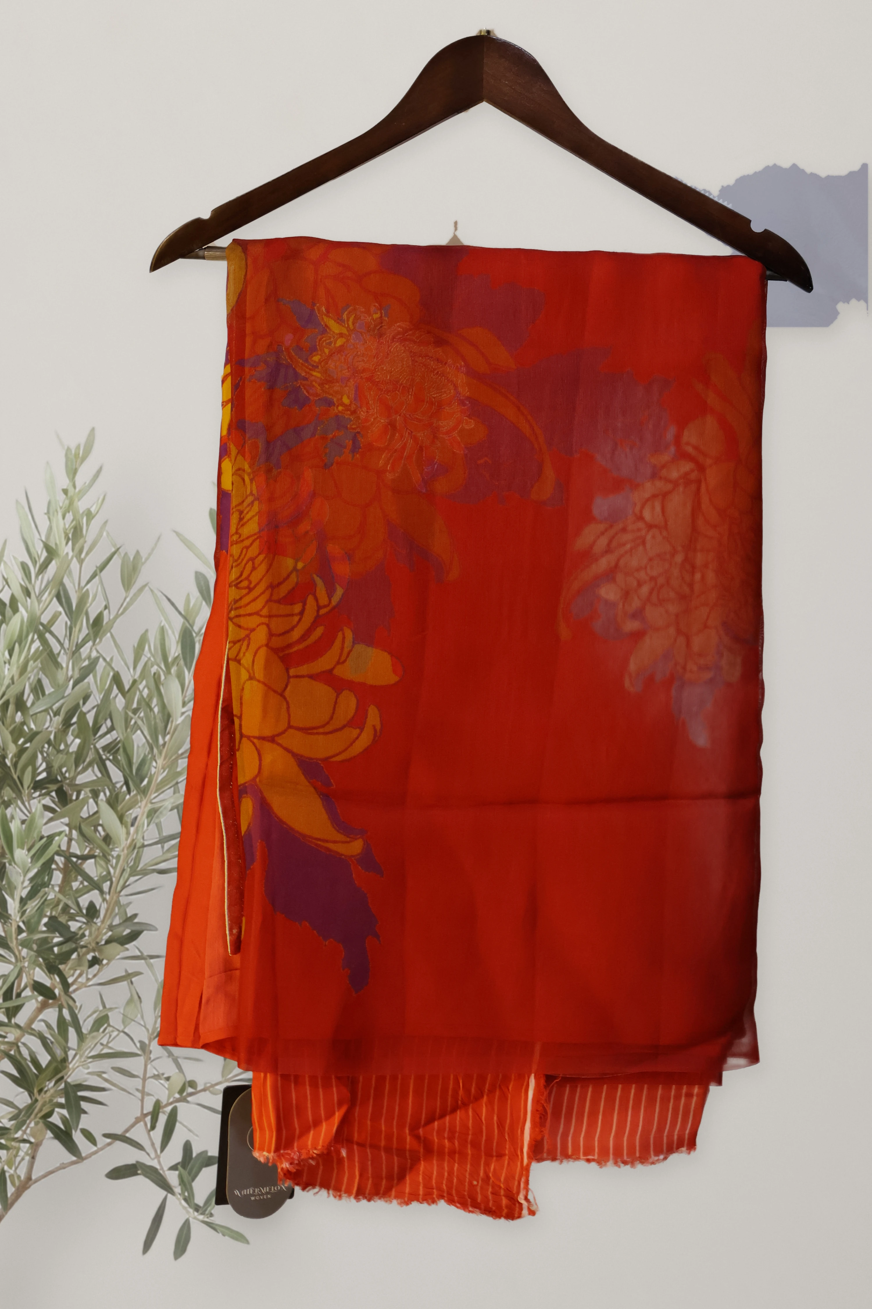 Alia Floral Organza: the whole piece, laid out. Satin Organza Blend.