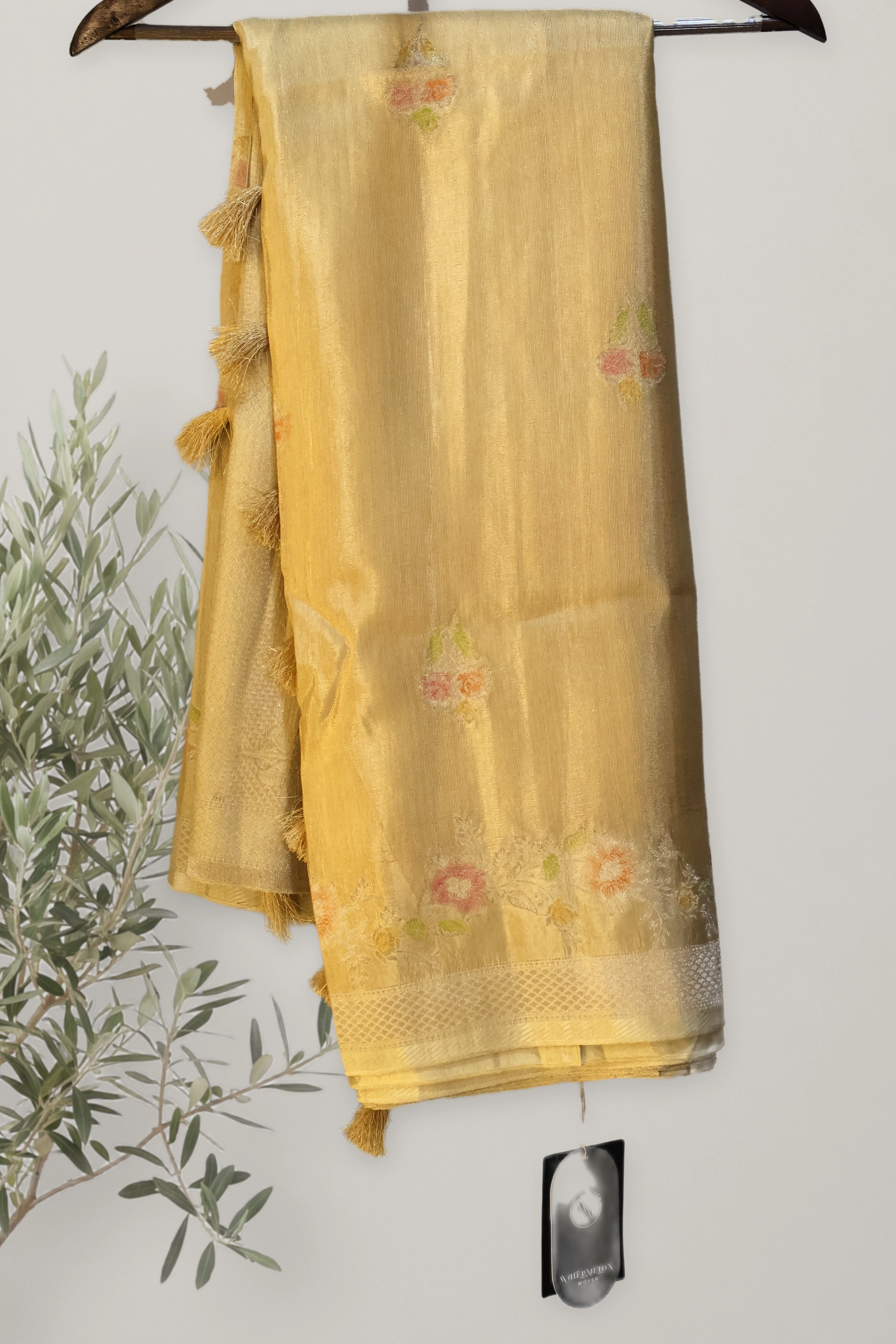 Banarasi Viscose Matka Silk: the whole piece, laid out. Banarasi Viscose Matka Silk Hand Dye.
