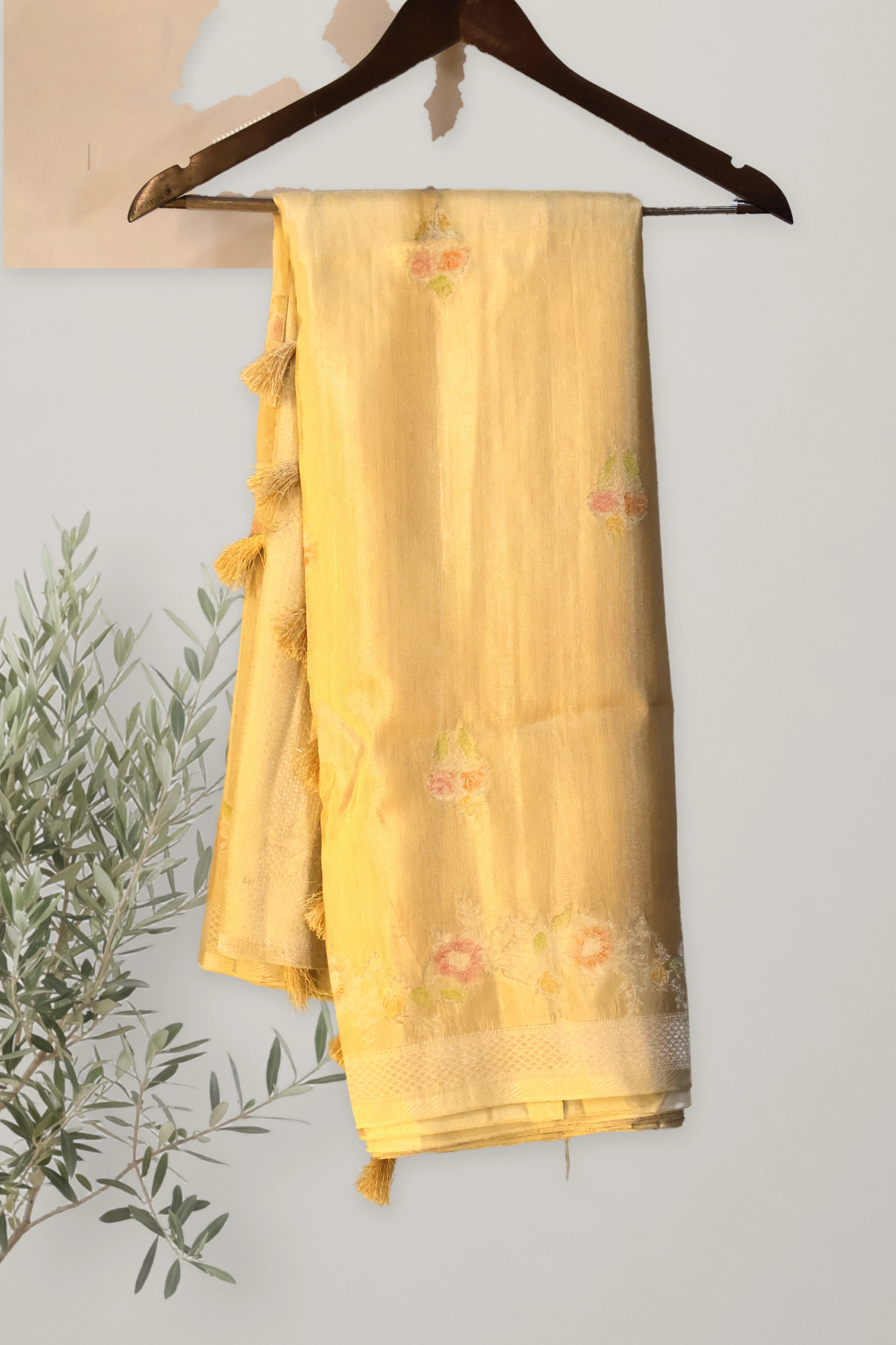 Banarasi Viscose Matka Silk: a detail of the work. Banarasi Viscose Matka Silk Hand Dye.