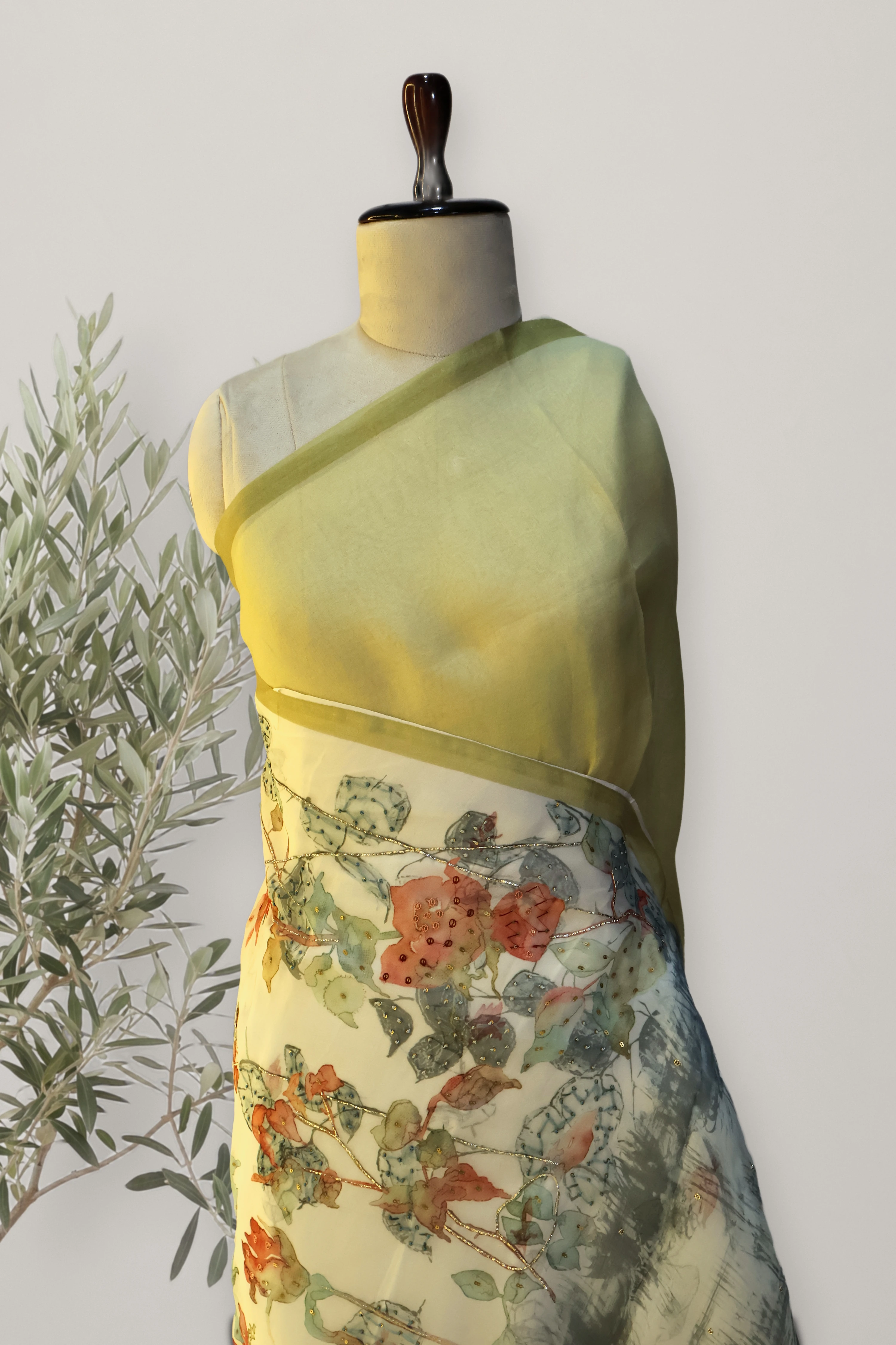 Bloomscape Pitha Silk: the whole piece, laid out. Pure Pitha Silk Organza.
