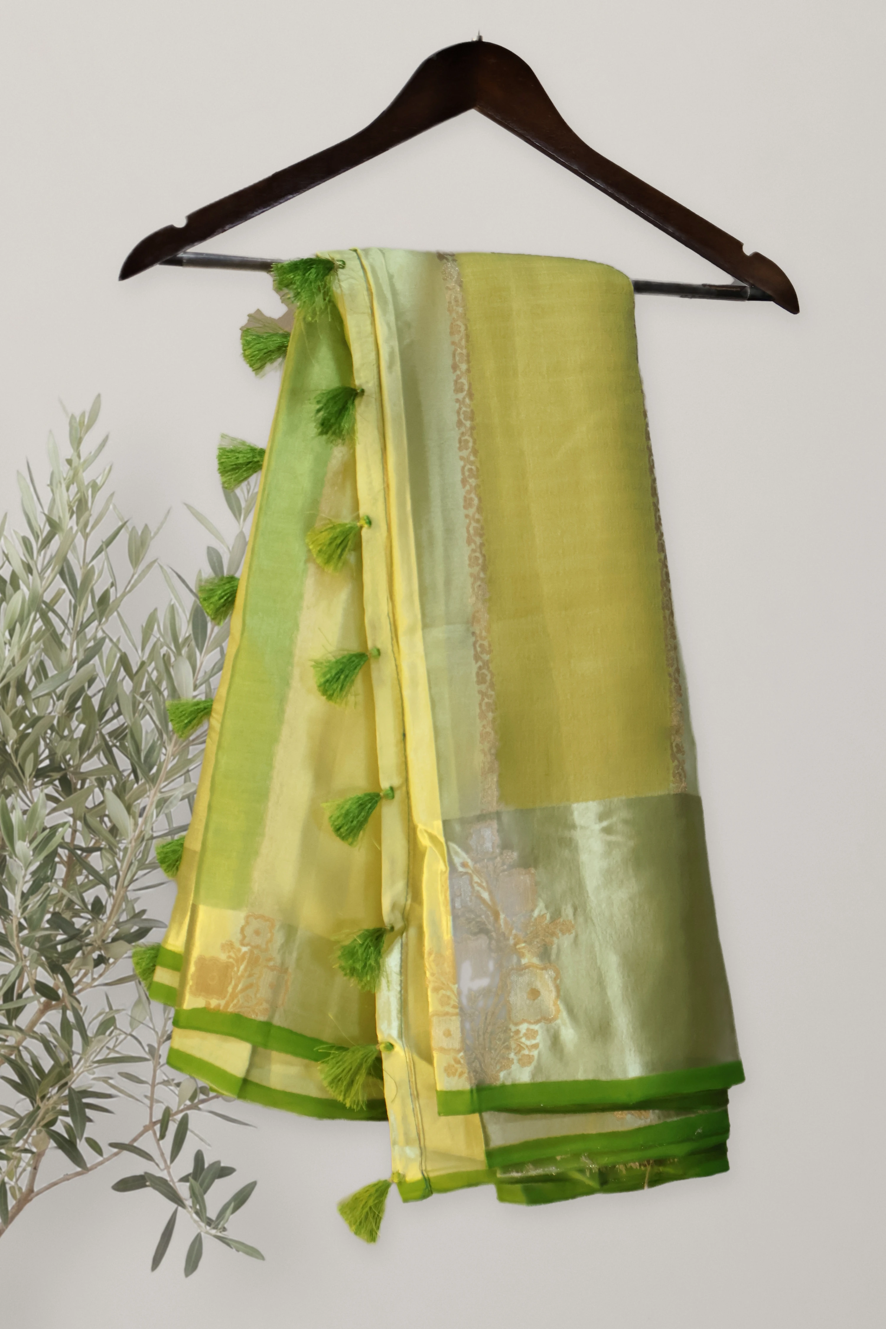 Banarasi Satin Patta Saree: the whole piece, laid out. Banarasi.